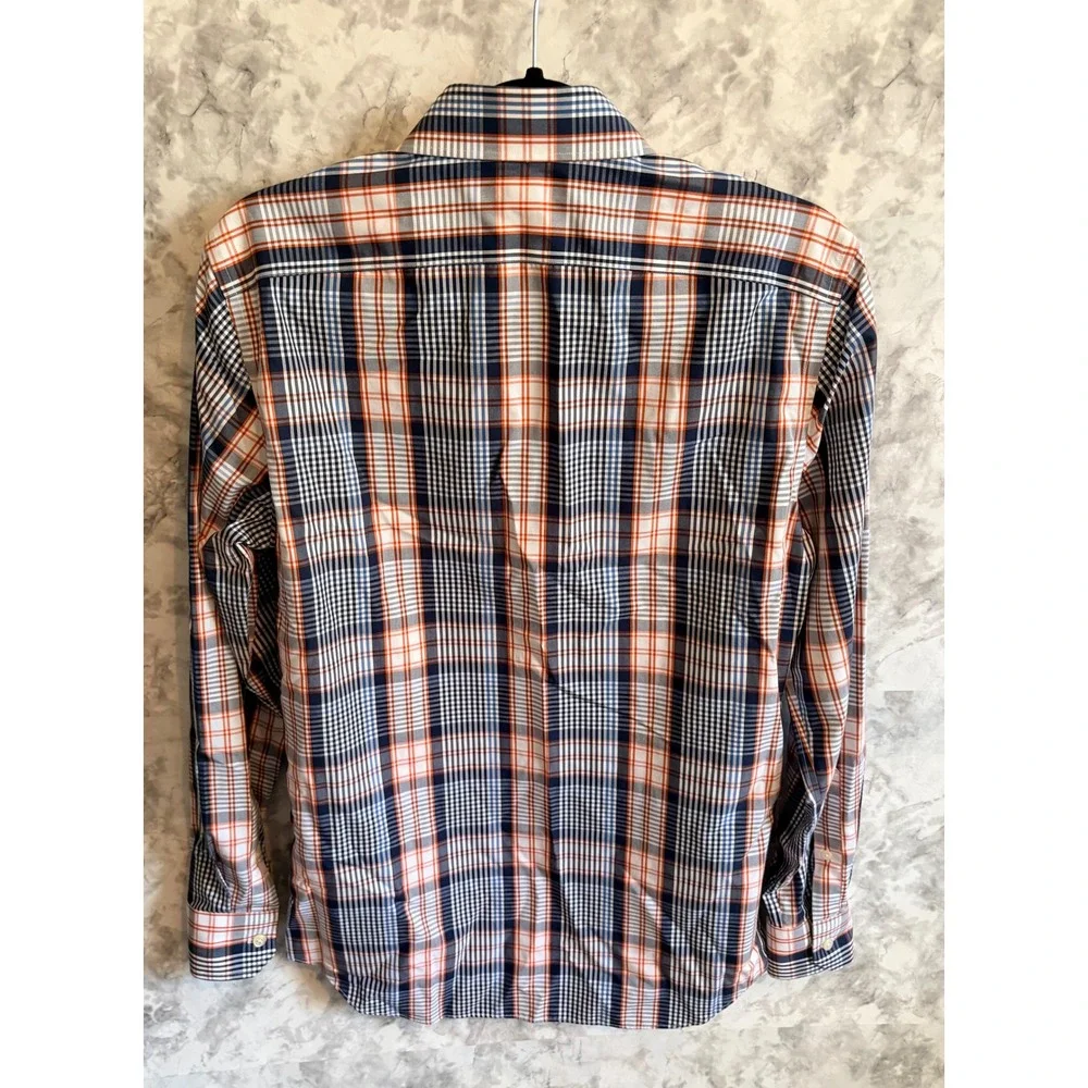 Banana Republic Plaid‎ Button Down Shirt Navy Orange 100% Cotton Long Sleeve S